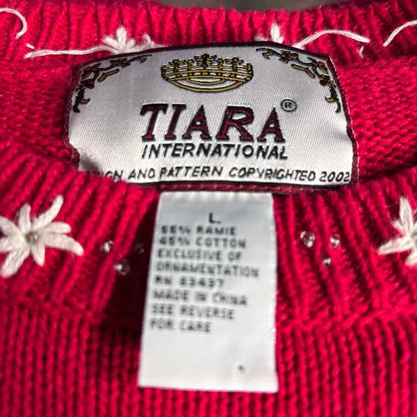 Vintage Y2K Tiara International Santa‎ Snow Globe Red Christmas Holiday Sweater - Image 7