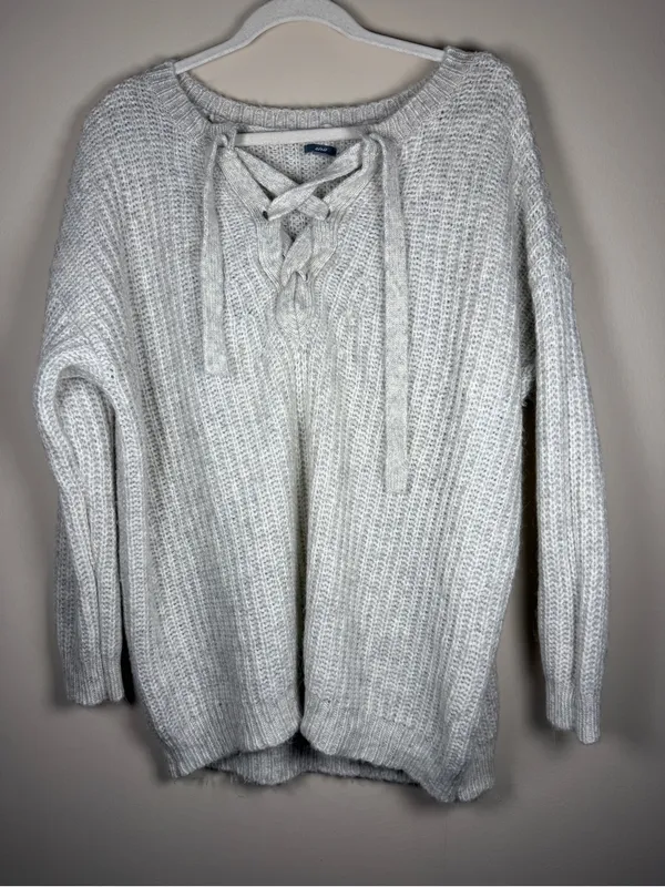Aerie • Lace Up Oversized Knit Sweater Wool & Alpaca Blend Oatmeal Sz XL - Image 3