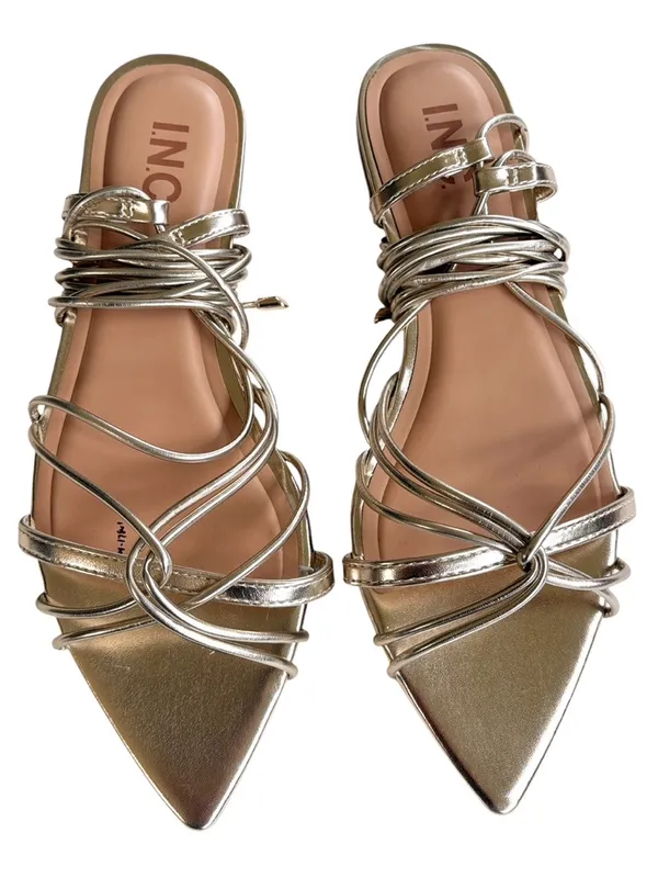 NEW INC International Concepts Ankle Wrap Sandals Gold Size 8 - Image 2