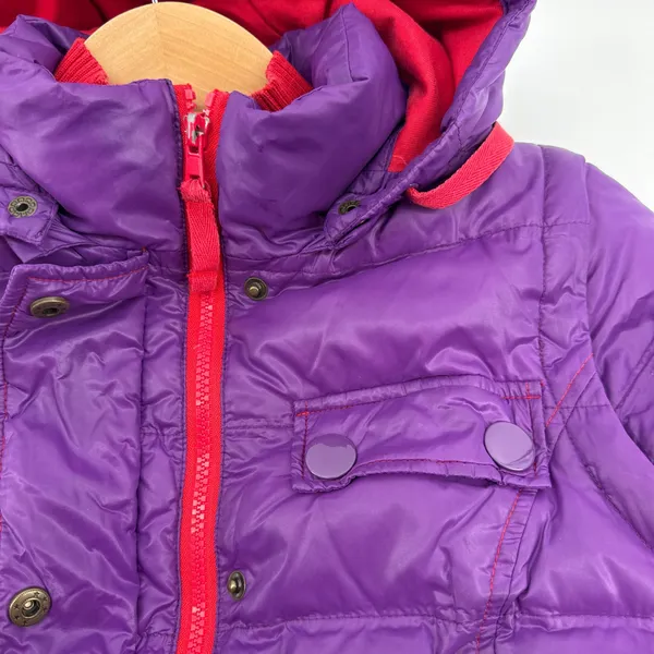 Boden Women's Purple Puffer Jacket Convertible Vest Zip Off Sleeves Hooded US 2‎ - Image 5