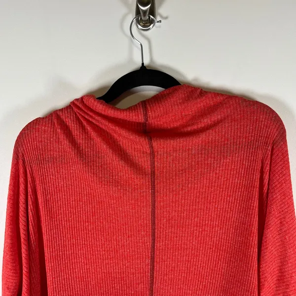 Free People We The Free Red Ribbed Cowl Neck Thermal Top Oversized Med Boho‎ - Image 7