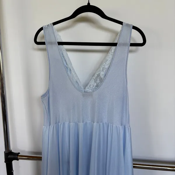 Vintage Sky Baby Blue Cinderella Silky Lace Maxi Slip Dress Miss Elaine XL - Image 2