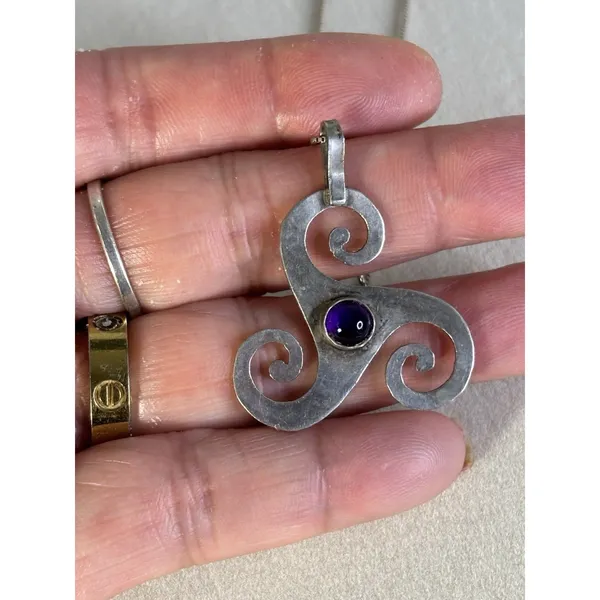 Concha VTG Amethyst 5.7 Grm Sterling 925 Mirror Chain Italy 18.5” Celtic Spiral - Image 6