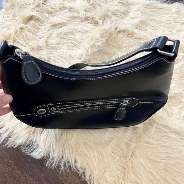 Vintage Y2K Tommy Hilfiger Black Silver Accent Stitching Hobo Shoulder bag - Image 6