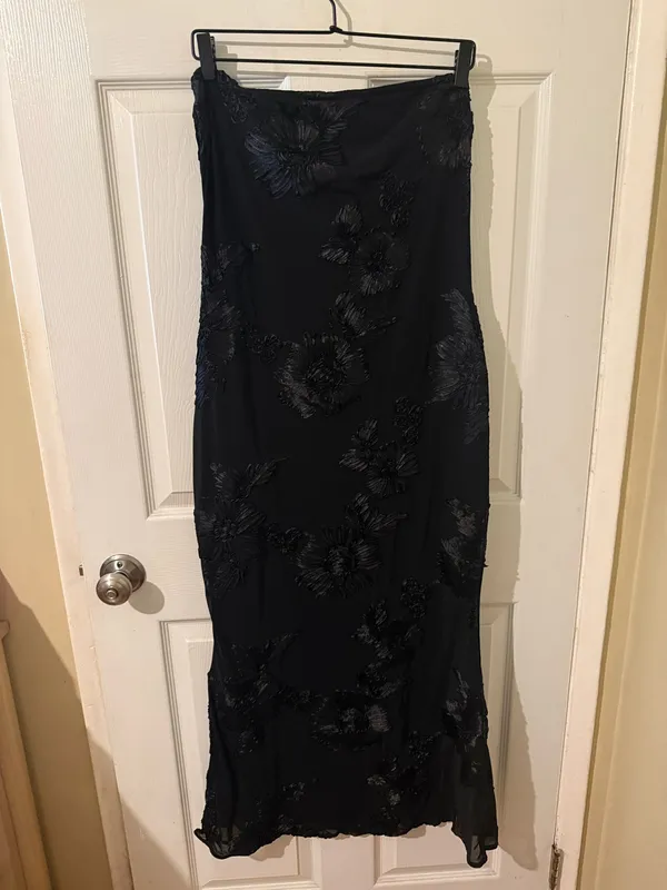 OYS Black Floral Strapless Mesh Bodycon Maxi Dress XL Wedding Guest NWOT - Image 2