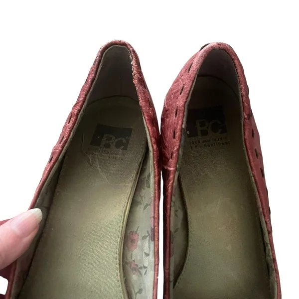 BC Women's Size 8 Red Textured Leather Grunge‎ Steam Punk Cone Heels - Image 10