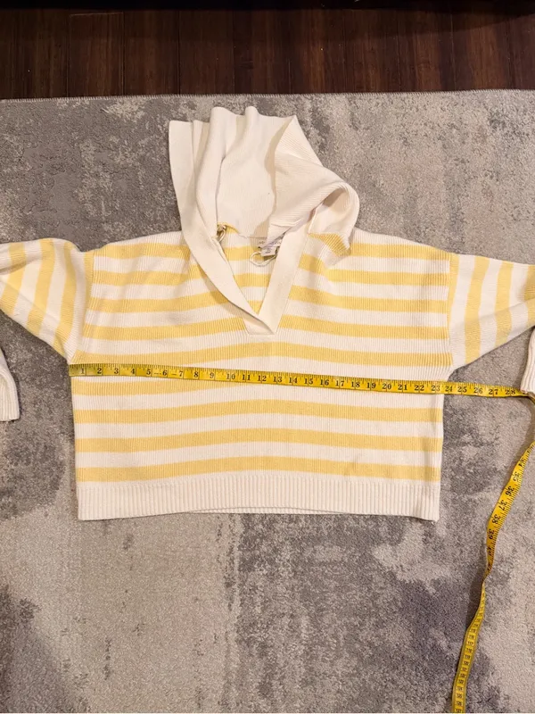 Sincerely Jules Yellow & White Striped V-Neck Hooded Cropped Sweater - Image 5