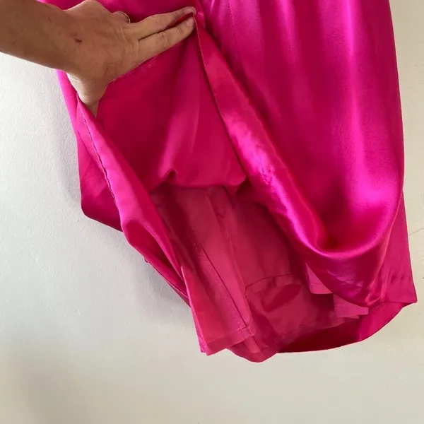 Nicole Miller Sz 8 Hot Pink Strapless Satin Cocktail Midi Lined Dress Back Zip - Image 11