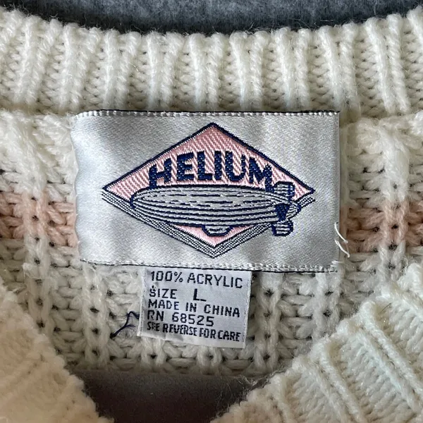 Vintage Helium 1980's‎ Retro Striped Crew Neck Sweater Cream Pastel Women Size L - Image 3