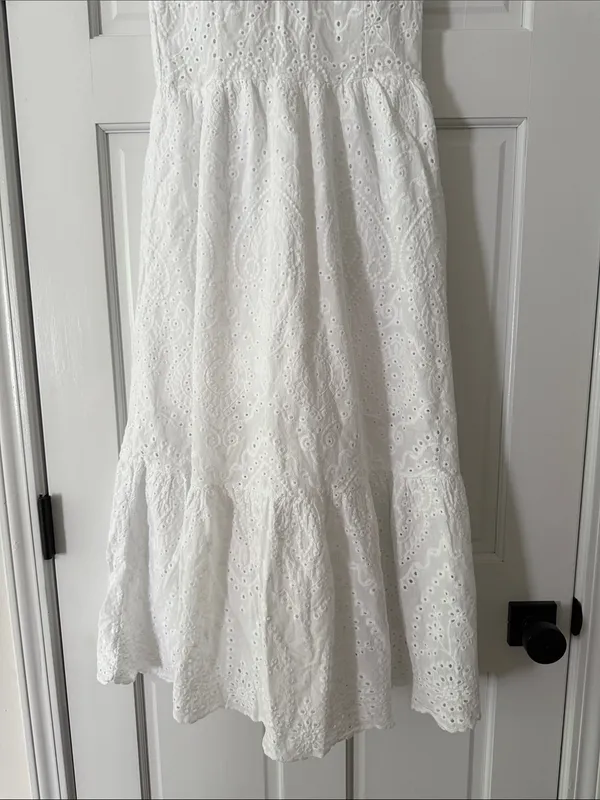 Made in Italy White Eyelet Ruffle Strap Bustier Cinched Line Dress 100% Cotton - Image 4
