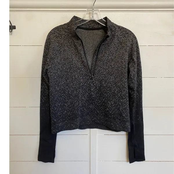 Lululemon‎ Rest Less Half Zip Pullover Herringbone Black White Women Size 8 - Image 10