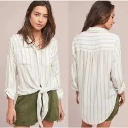 Maeve by‎ Anthropologie white & tan striped shirt button front womens size small - Image 2