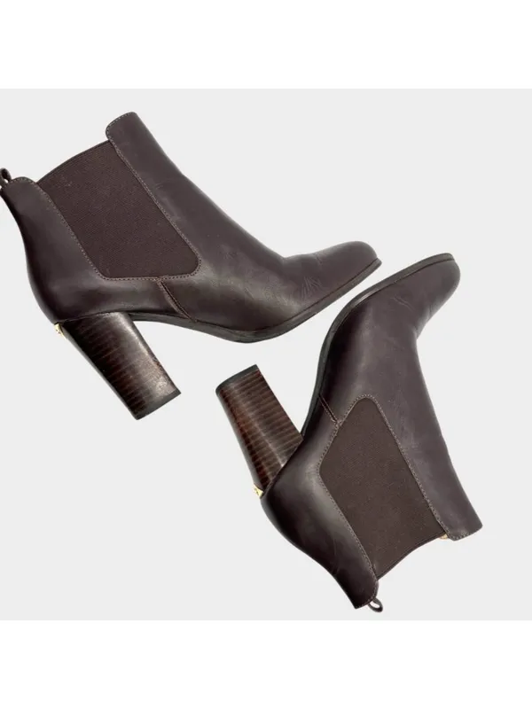 MICHAEL Michael Kors Lottie Chocolate Brown Leather Heeled Ankle Booties Size 8 - Image 5