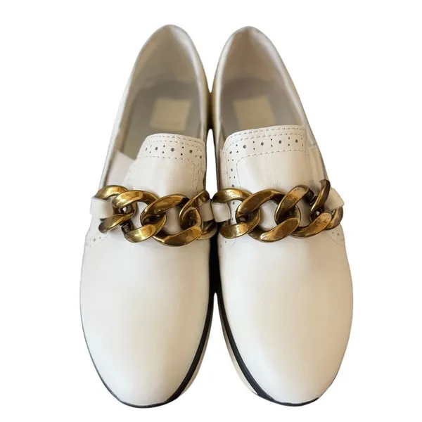 Dolce Vita Jhenee White Leater Spectator Platform Chain Link Loafer Sneaker - Image 2