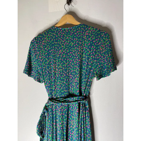 Boden cassia jersey wrap dress teal pink speckle‎ print midi size 4 - Image 6
