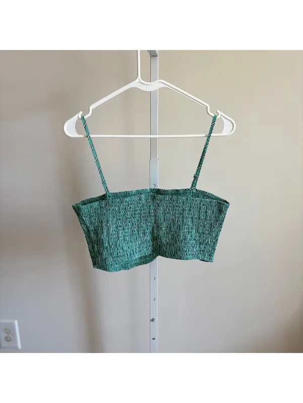 American Eagle NWOT Women's Green Striped Shirred Bandeau Crop Top Size M - Image 4