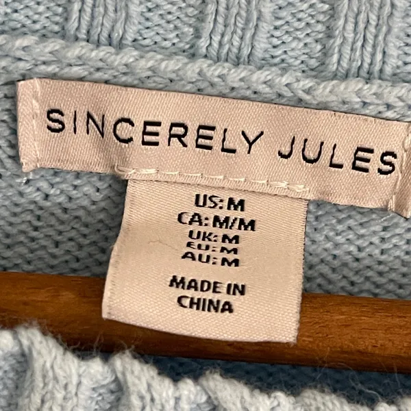 Sincerely Jules OUI Cropped Sweater Size M Baby Blue Pastel Coquette Spell Out - Image 9