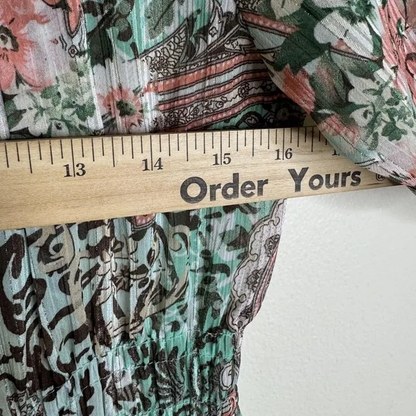 Figueroa & Flower Dress Womens Large Green Paisley Boho Maxi Peasant Button - Image 7