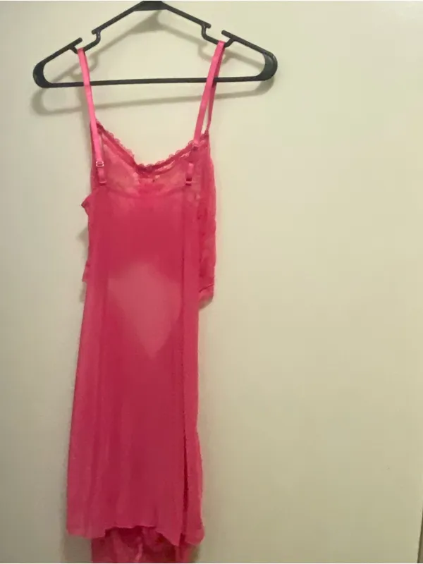 Lingerie Mini Dress S Small Hot Pink Sheer Lace Cutout Midriff Ruched Coquette - Image 6