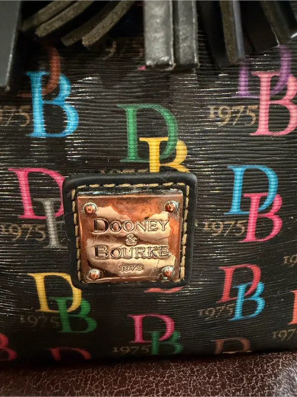 Dooney & Bourke Black Multicolor DB Logo Drawstring Shoulder Bag - Image 3