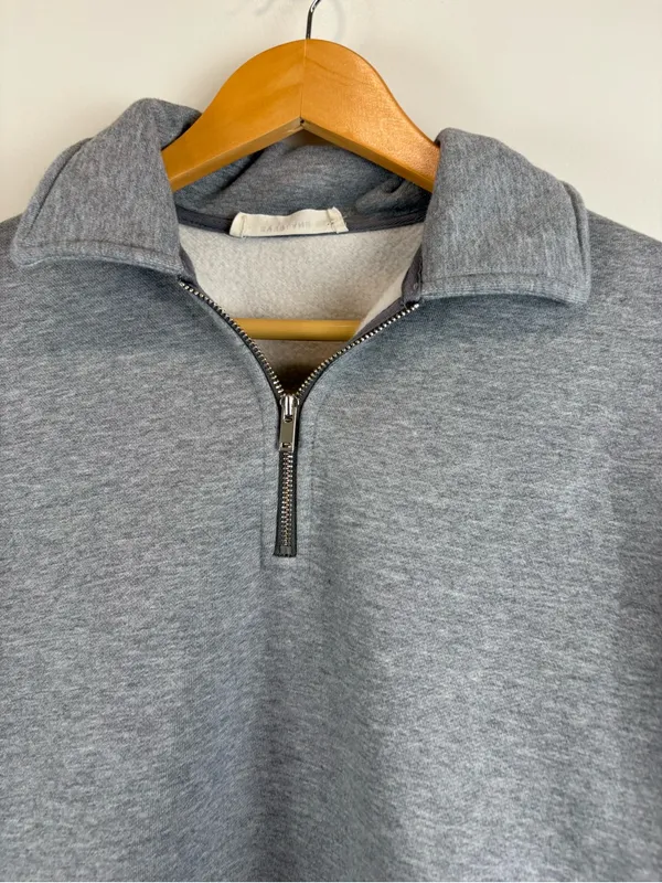 Everlane Luxe Fleece Zip Polo Women's Size Medium Heather Grey - Image 3