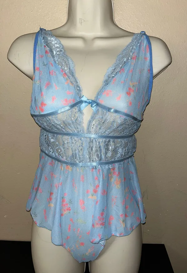 Fashion sexy lace V neck bow stitching flowers printed - Image 2