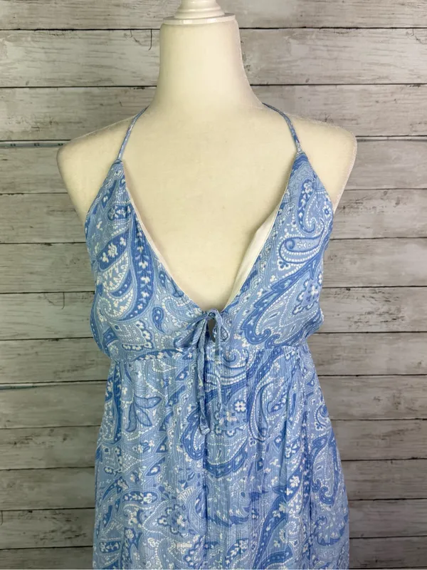 Hollister Blue Paisley Asymmetrical Halter Maxi Dress - Image 4