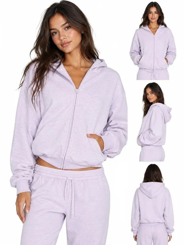 Skims Cotton Fleece Classic Zip Up Hoodie Purple Heather Women's Size XS NWT - Image 5