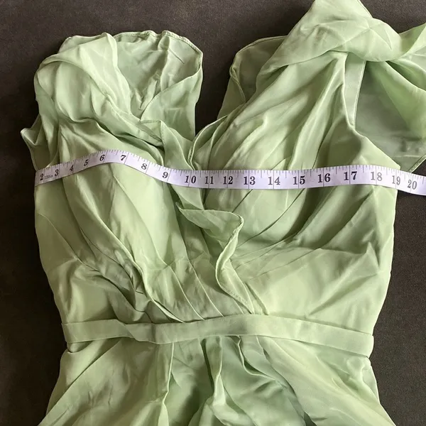 Women’s Full Length Green Chiffon Ruffle Dress Corset Back Leg Slit Size 12 - Image 9
