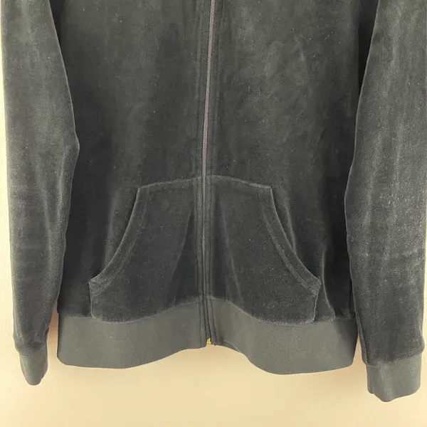Y2K Black Velvet Velour Hooded Tracksuit Jacket Sweatshirt - Image 4