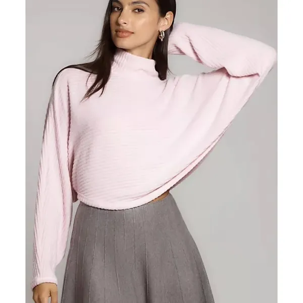 Pilcro Womens Ribbed Batwing Sweater Oversized XS Pink Coquette Preppy Ballet - Image 7