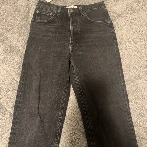 AGOLDE Riley High Rise Straight Crop Jeans Panoramic Washed Black Women's Sz 25 - Image 3