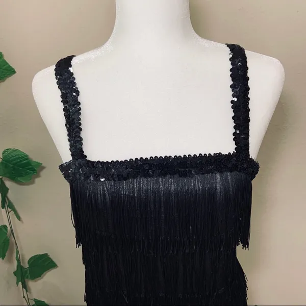 Flapper 1920’s Black Fringe Costume Halloween - Image 4