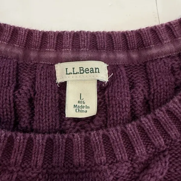 LL Bean Purple‎ Double L Mixed Cable Crew Neck Pullover Cotton Sweater LARGE Purple - Image 9