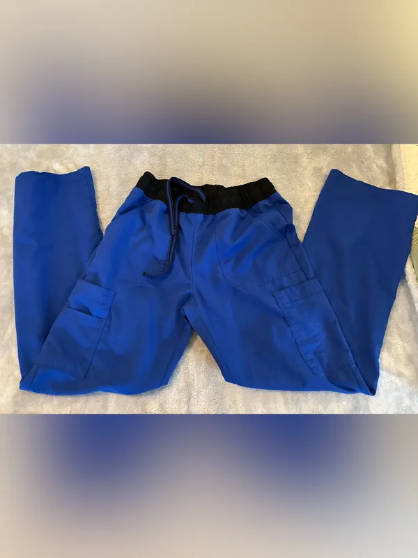 Scrubstar Brand Women’s Blue Cargo Jogger Scrub Pants/Black Waistband Size Small - Image 6