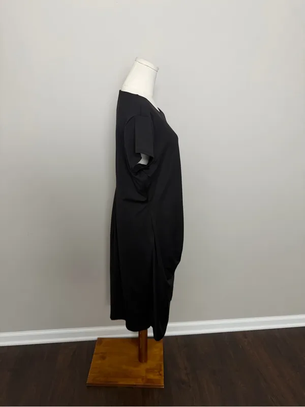 Nine West Little Black Dress Midi Bodycon Ruched Stretchy Lined Party Cocktail - Image 5