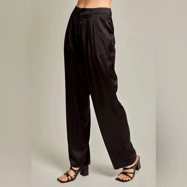 Le Lis Wide Leg Satin Pants High Rise Dress Trousers Black Womens S Going out - Image 7