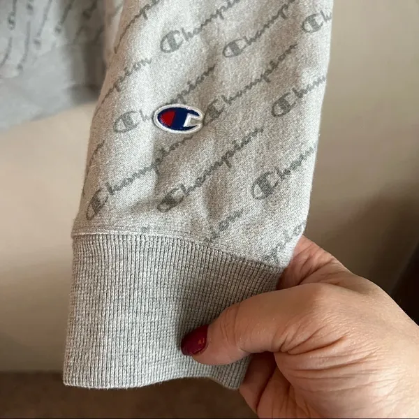 Champion Gray Reverse Weave All Over Logo‎ Pullover Sweater - Image 4