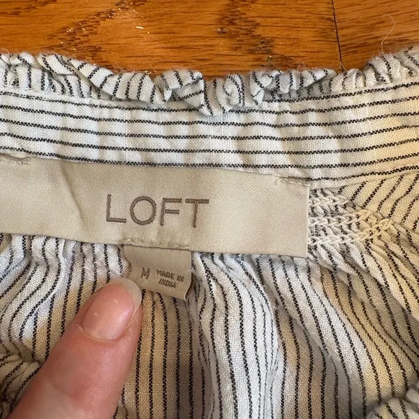 LOFT Blue Striped Ruffle Collar Button Down Coastal Blouse M - Image 2