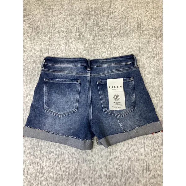 Risen Jeans Cuffed Mid Rise Denim Shorts Medium Wash RDS6459 Size L NWT - Image 3