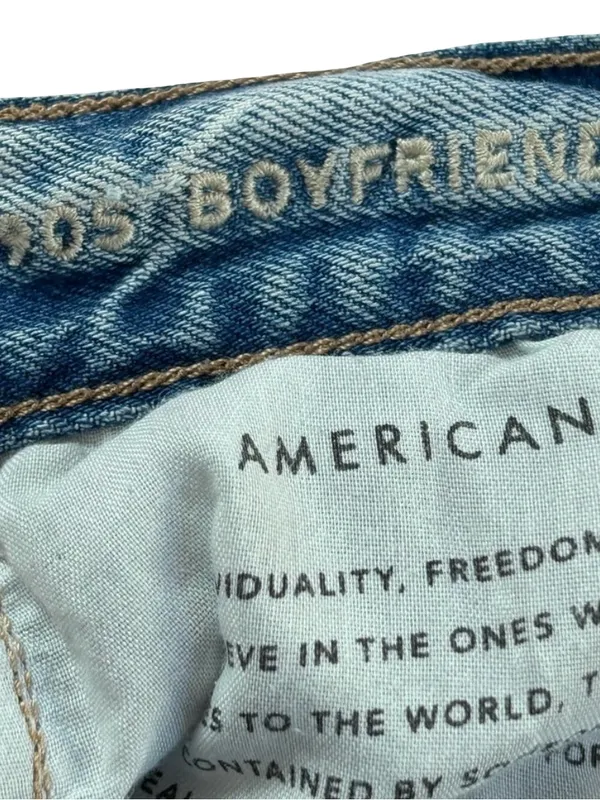American Eagle 90s Boyfriend Jeans Light Wash Distressed Ripped 00/short - Image 7