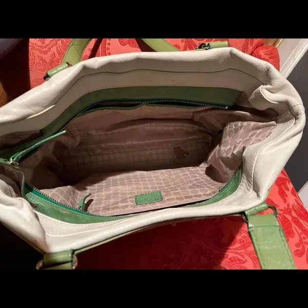 Kate Spade Green and White Leather Handbag - Image 9