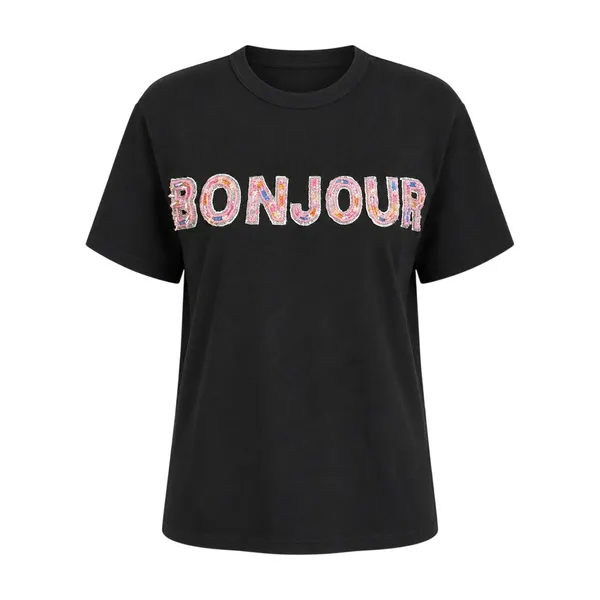 Endless Rose Bonjour Beaded Sequin Tee Textured Black Pink Small - Image 2