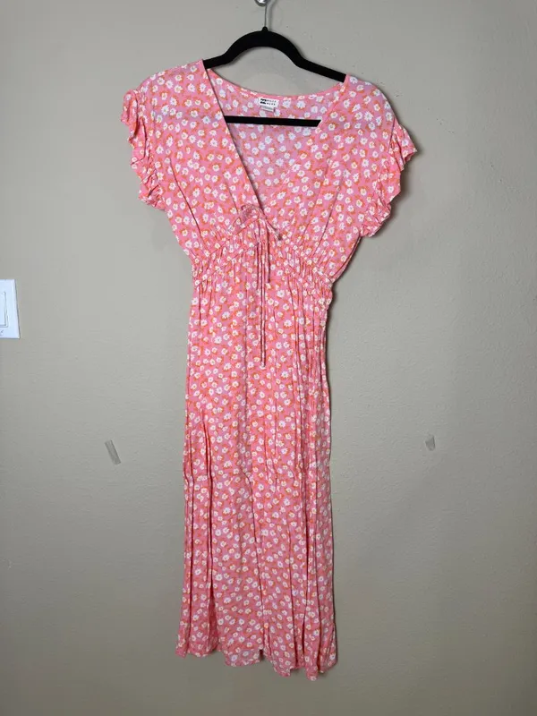 Billabong Picnic Date Midi Dress Pink Floral Size Small - Image 4
