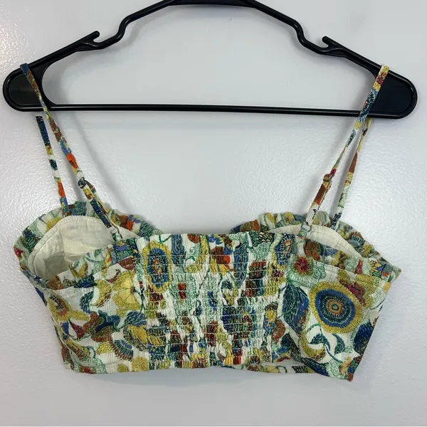 Anthropologie Floral Cropped Embroidered Ruffle Bustier Spaghetti Strap Top XXS - Image 8