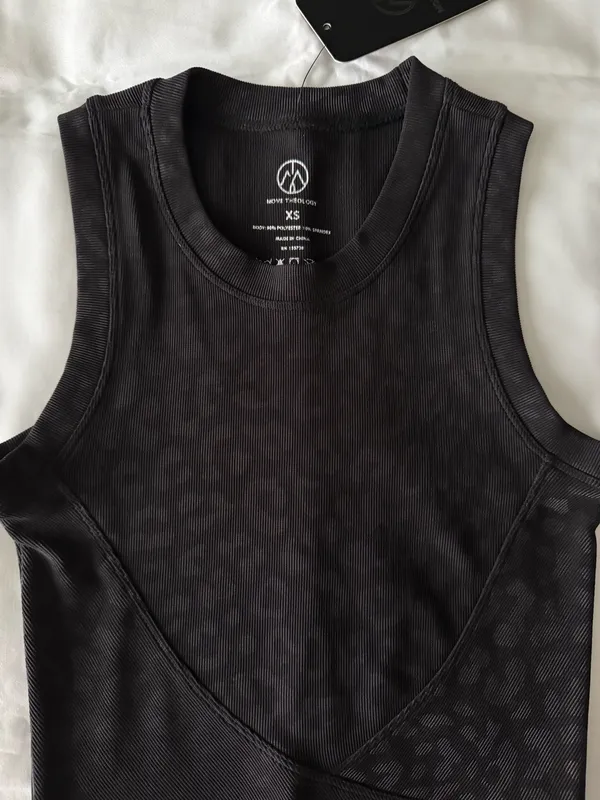 Black Leopard Print Crossover Ribbed Cropped Tank Size XS - Image 2