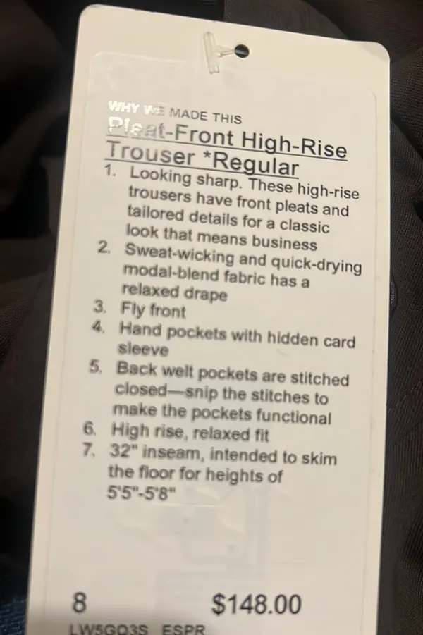 Lululemon Pleat Front High Rise Trouser Regular - Image 5