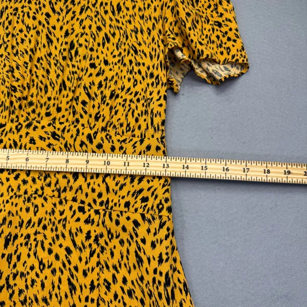 AFRM Yellow Cheetah Animal Print Maxi Dress Short Sleeve‎ Front Slit Medium - Image 4