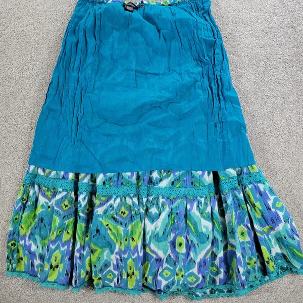 Vintage Notations A-line Skirt Womens L Blue Boho Watercolor Tiered Flowy Hippie - Image 15