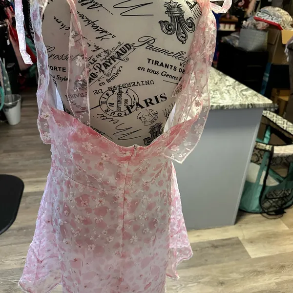 Pink Floral Mini Sundress Size L - Image 3